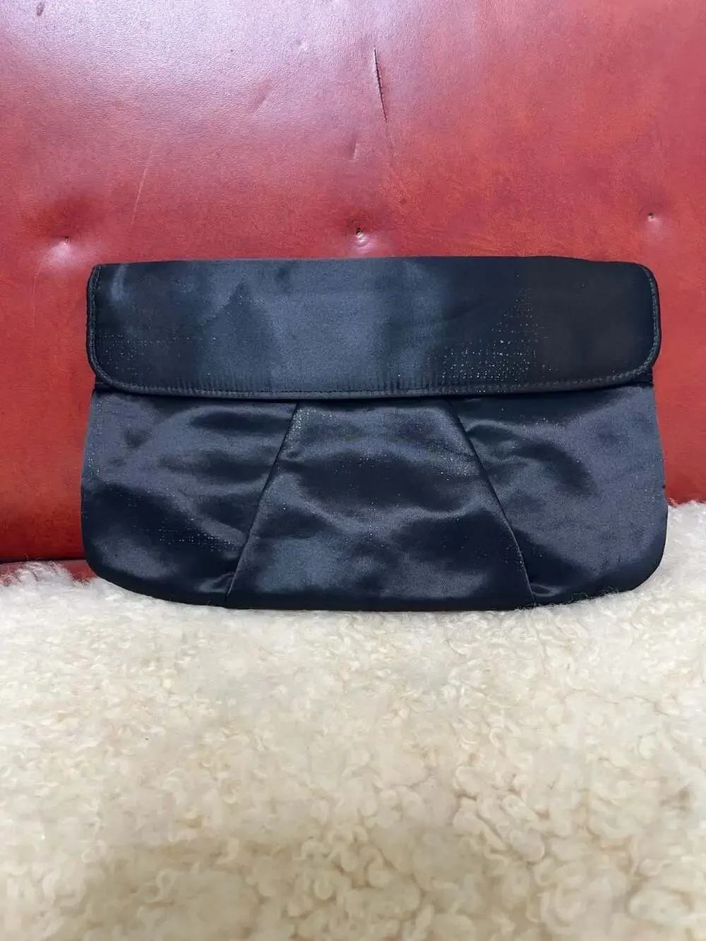 Black Satin Evening Clutch Gold Snap Closure Convertible Shoulder Strap Formal P